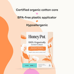 Super 100% Organically Grown Cotton BPA Free Plastic Applicator Tampons