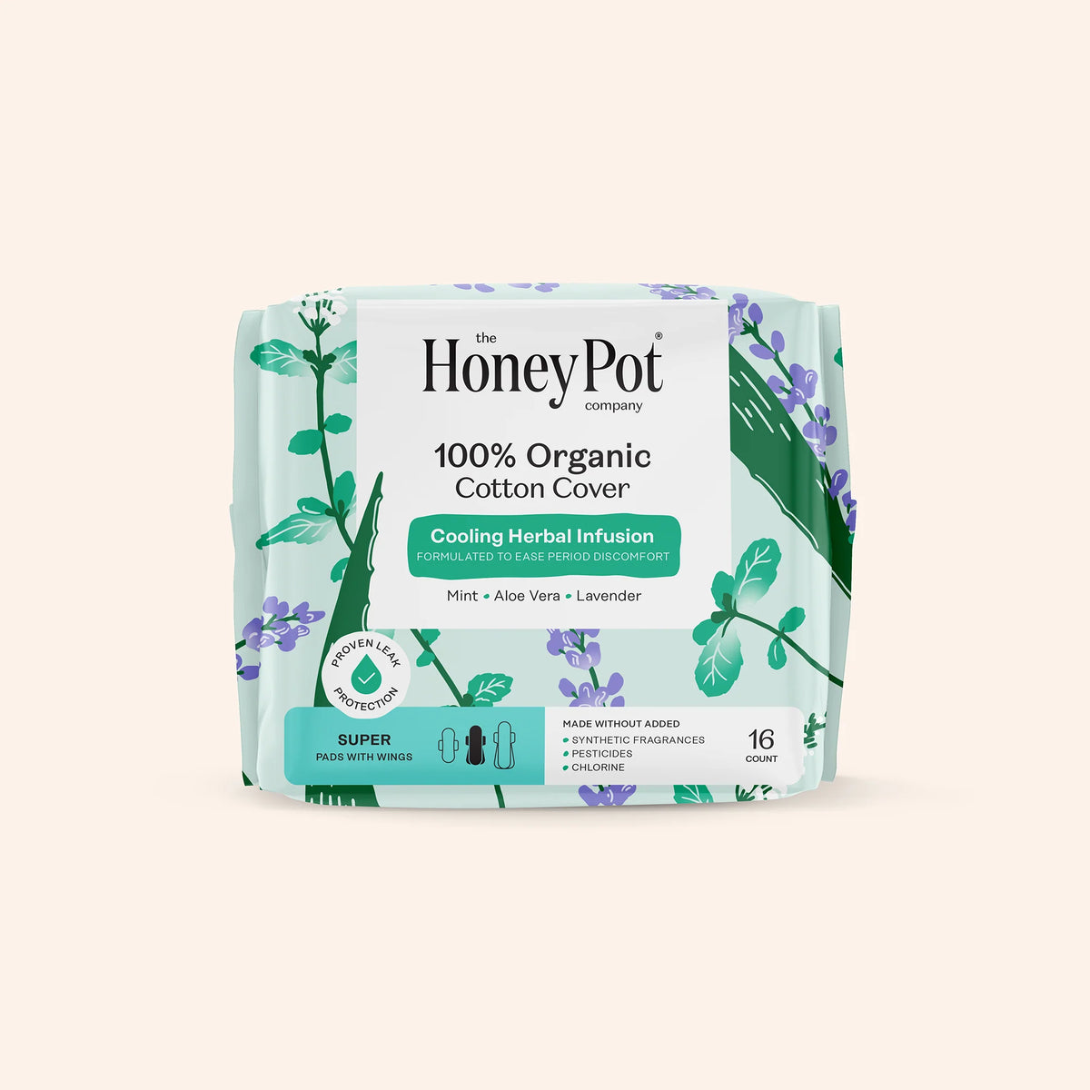 Organic Cotton Cover Cooling Herbal Infusion Super Pads