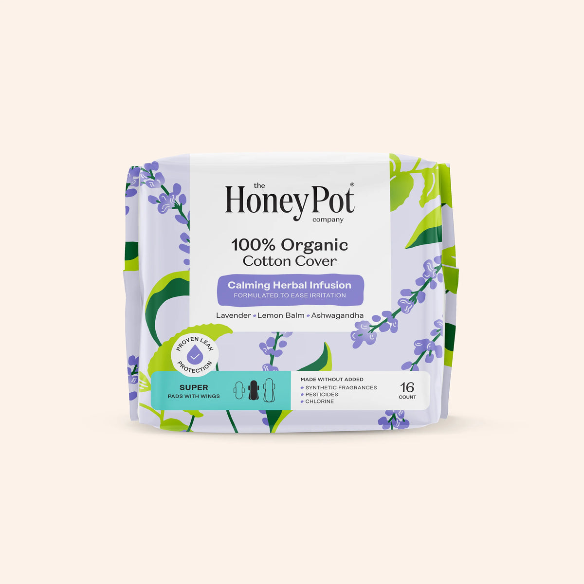 Organic Cotton Cover Calming Herbal Infusion Super Pads With Wings