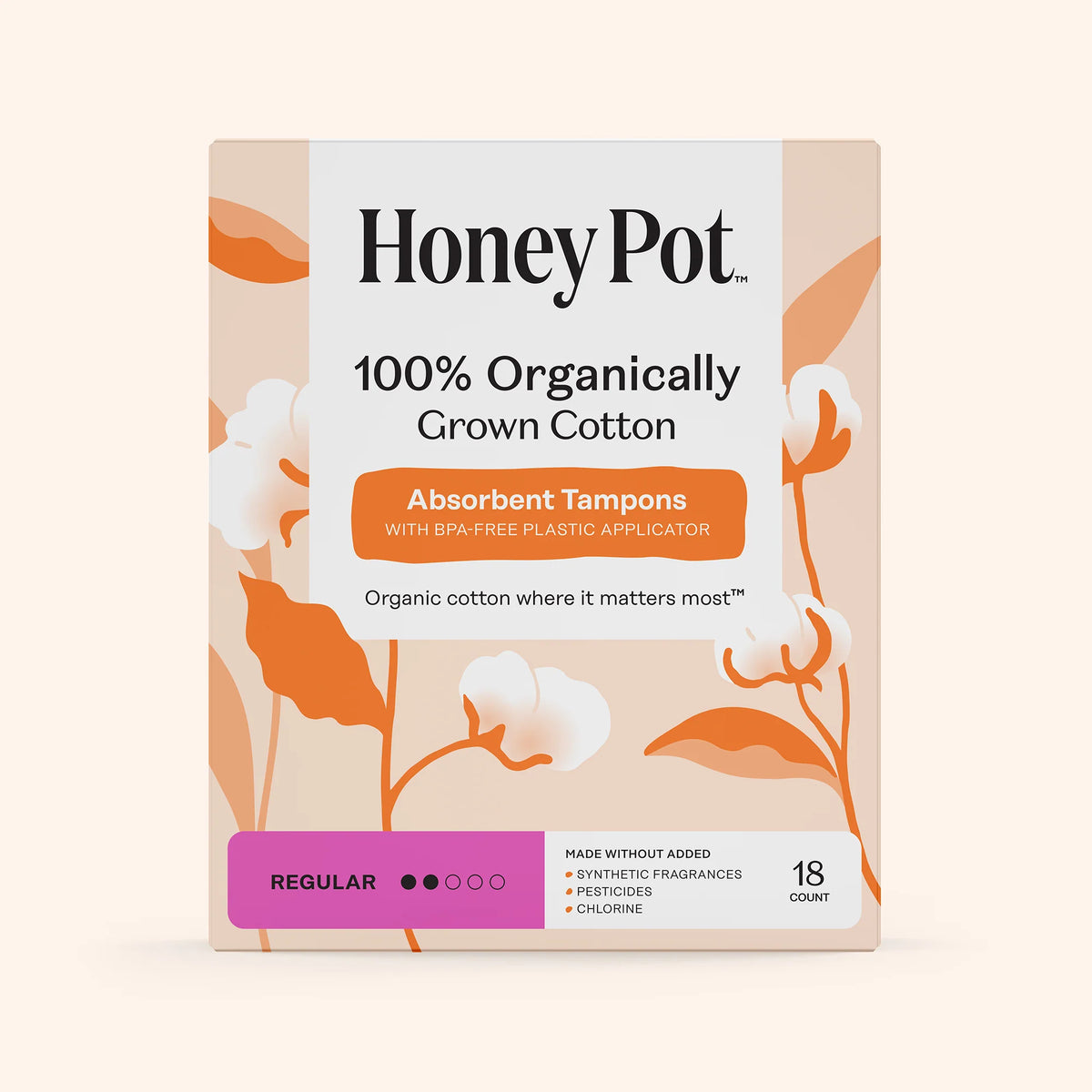 Regular 100% Organically Grown Cotton BPA Free Plastic Applicator Tampons